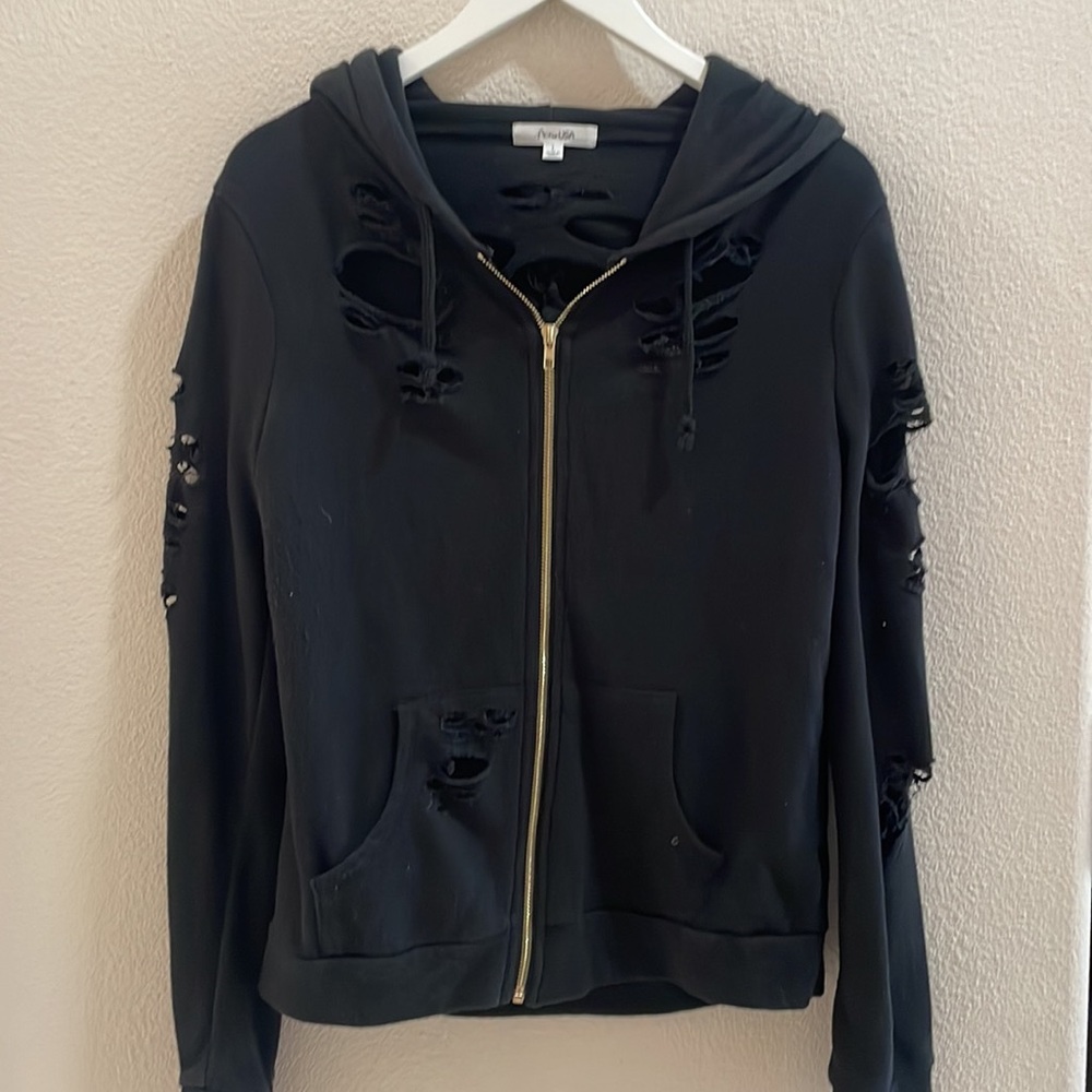 Black ripped/distressed hoodie from the California Allstars - Picture 3 of 8